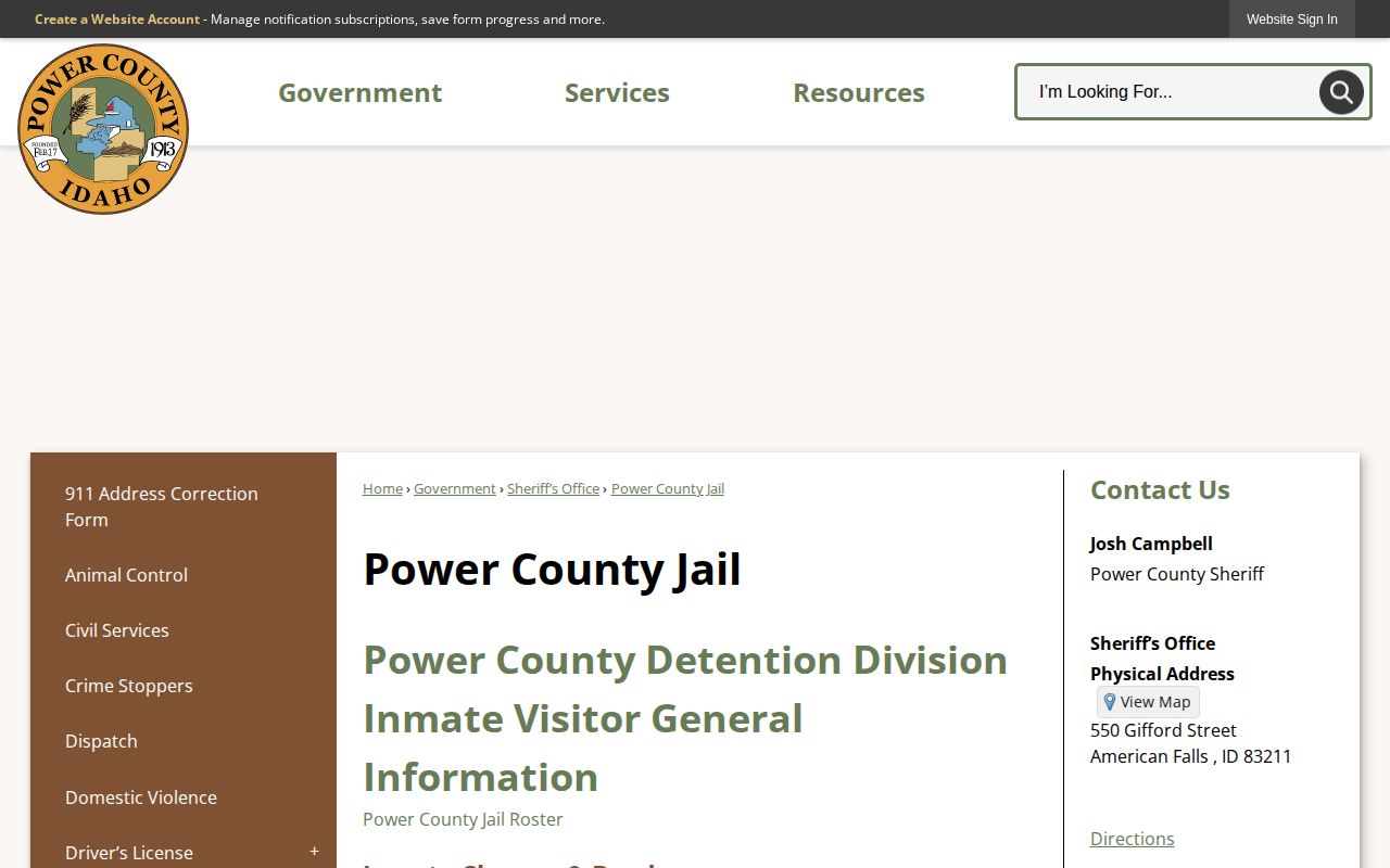 Power County released mugshot source on the official jail page