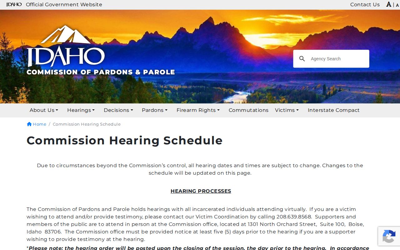 Power County parole release hearing schedule